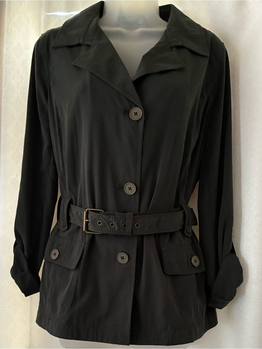 Dana Buchman Dark Green Belted Trench Utility Jacket - Picture 2 of 6